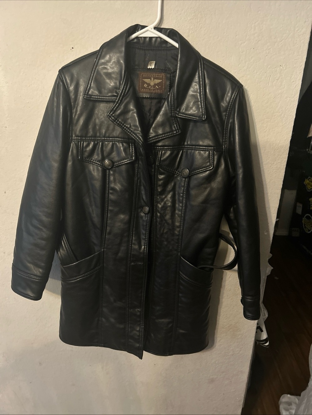 R.G.A. Black Leather Trench Coat